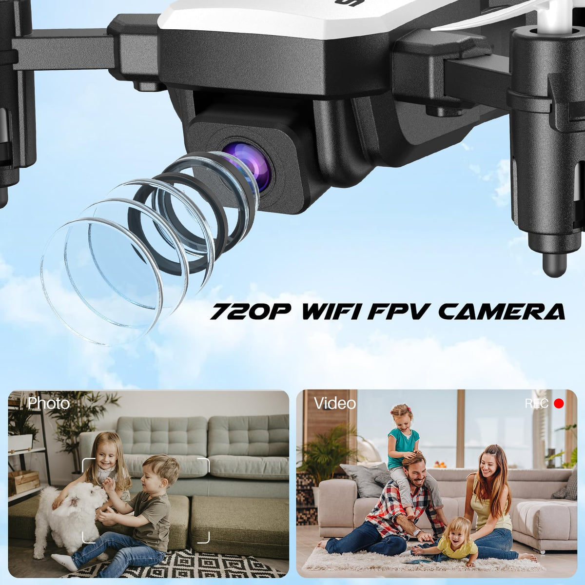 Mini Drone with 720P Camera, Foldable RC Quadcopter, White J529745