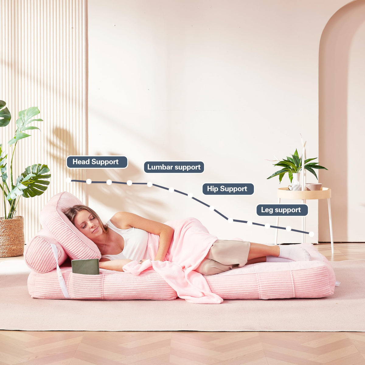 Pink Flannel Folding Sofa Bed P83366
