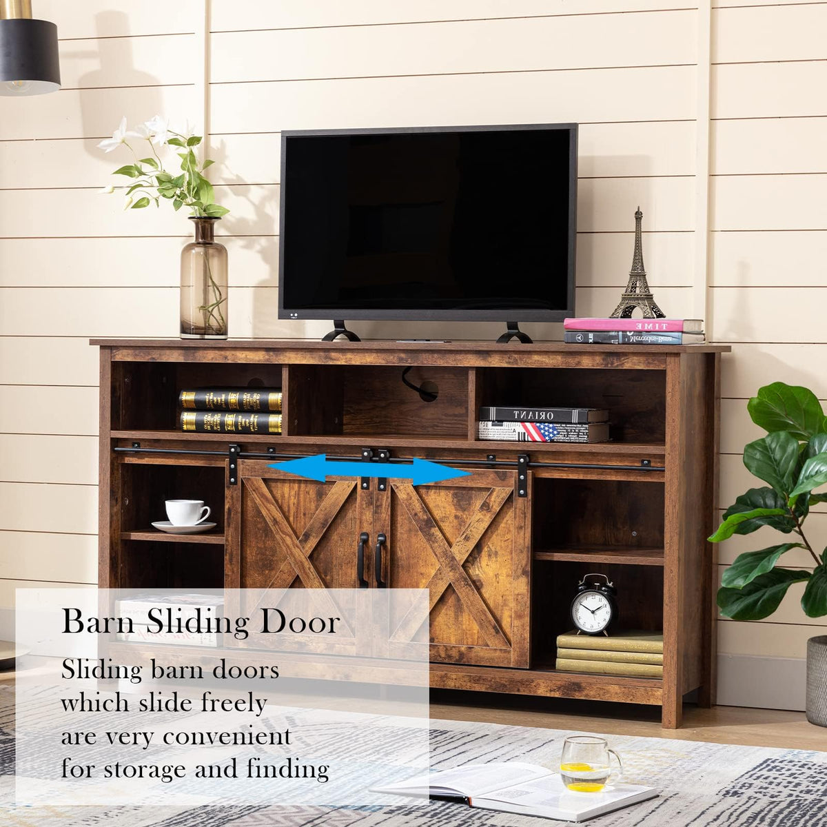 57In Wooden Farmhouse TV Stand with Sliding Barn Door A27864