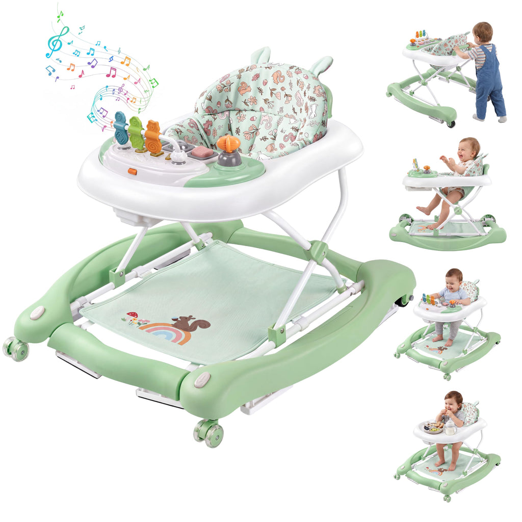 Foldable Baby Walker with Wheels, Music and Lights (Green) W370333