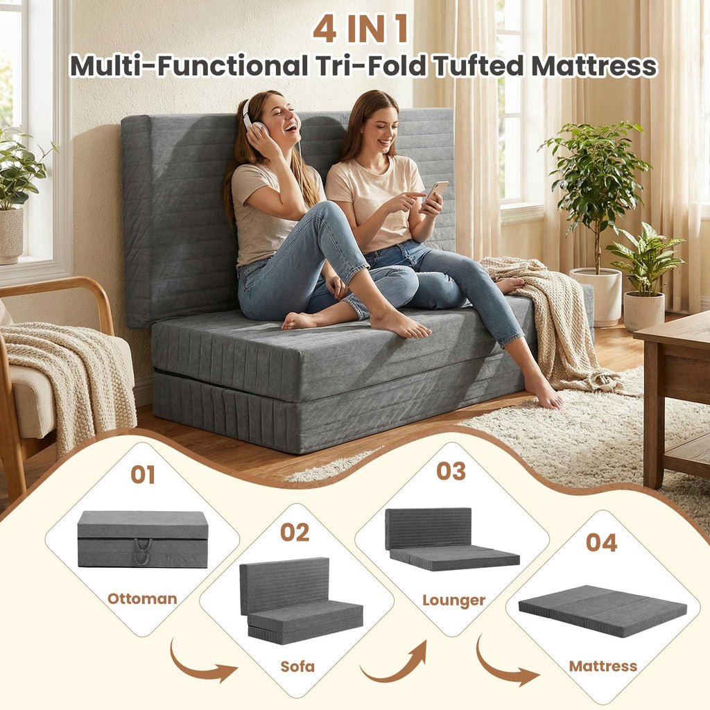 Queen Size Tri-Fold Mattress with Handles & Non-Slip Bottom M122704