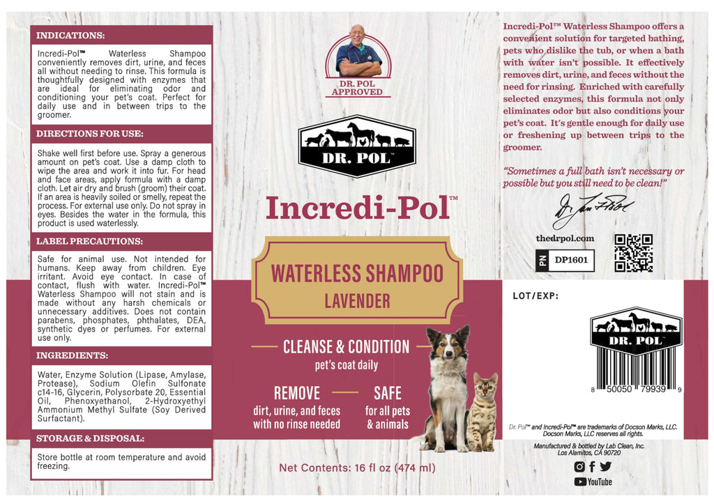 Lavender 16 oz Waterless Dog Shampoo U597