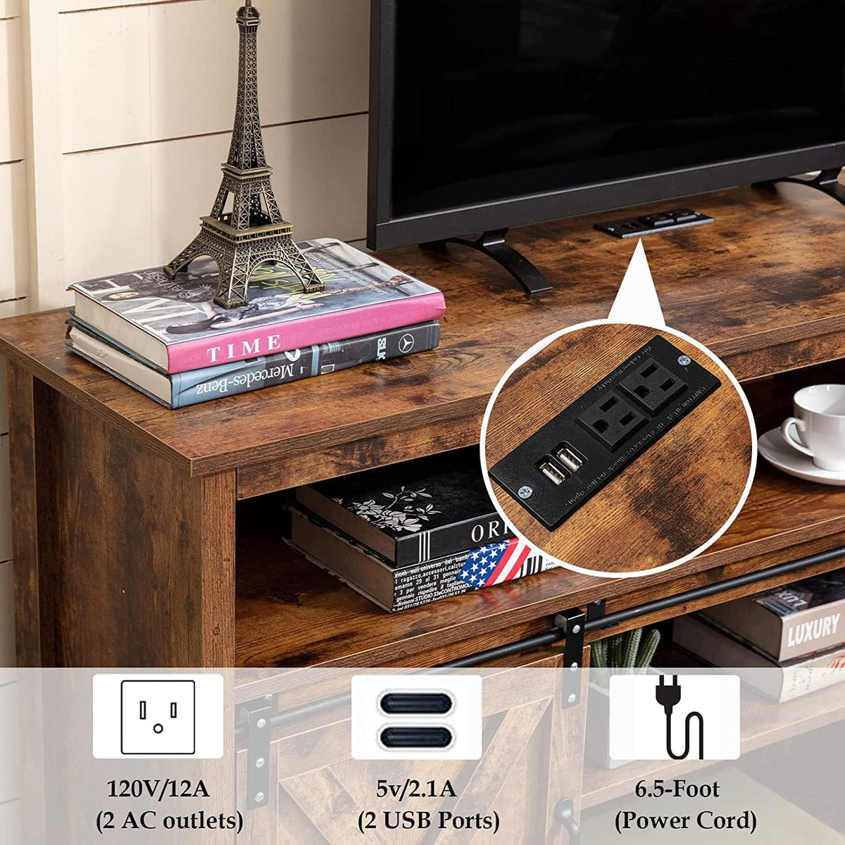 57In Wooden Farmhouse TV Stand with Sliding Barn Door A27864