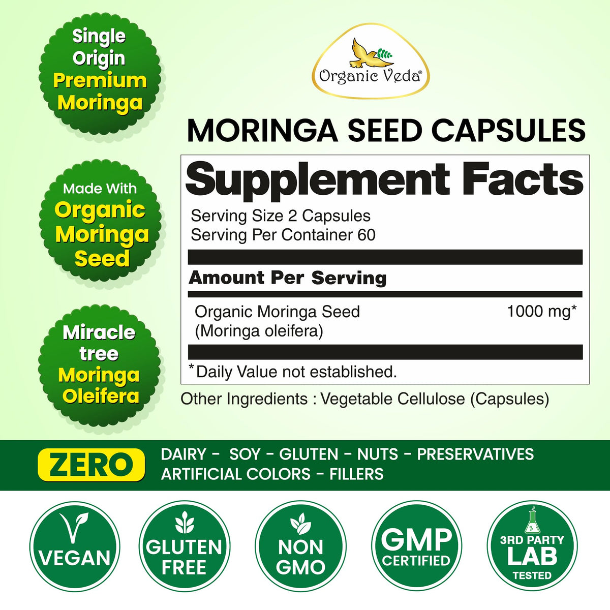Organic Moringa Seeds Capsules 120 Vegan Capsules G54621