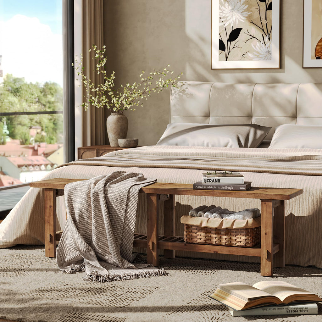 Solid Wood Shoe Bench with Storage Rack B627699