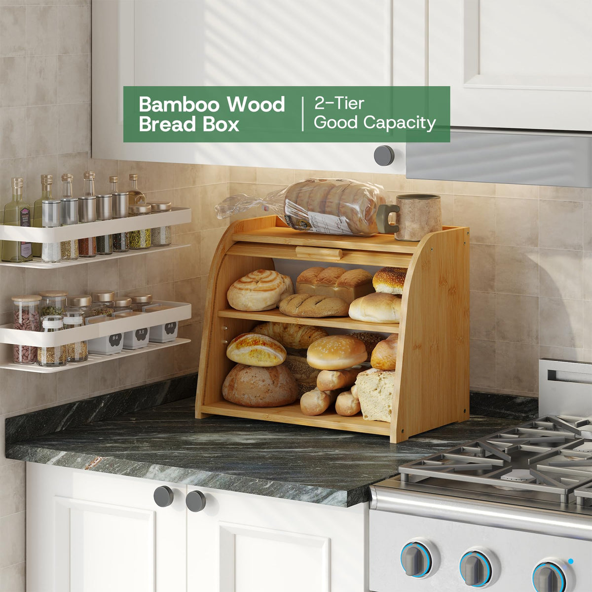 Large Bamboo Wood Bread Box R905605