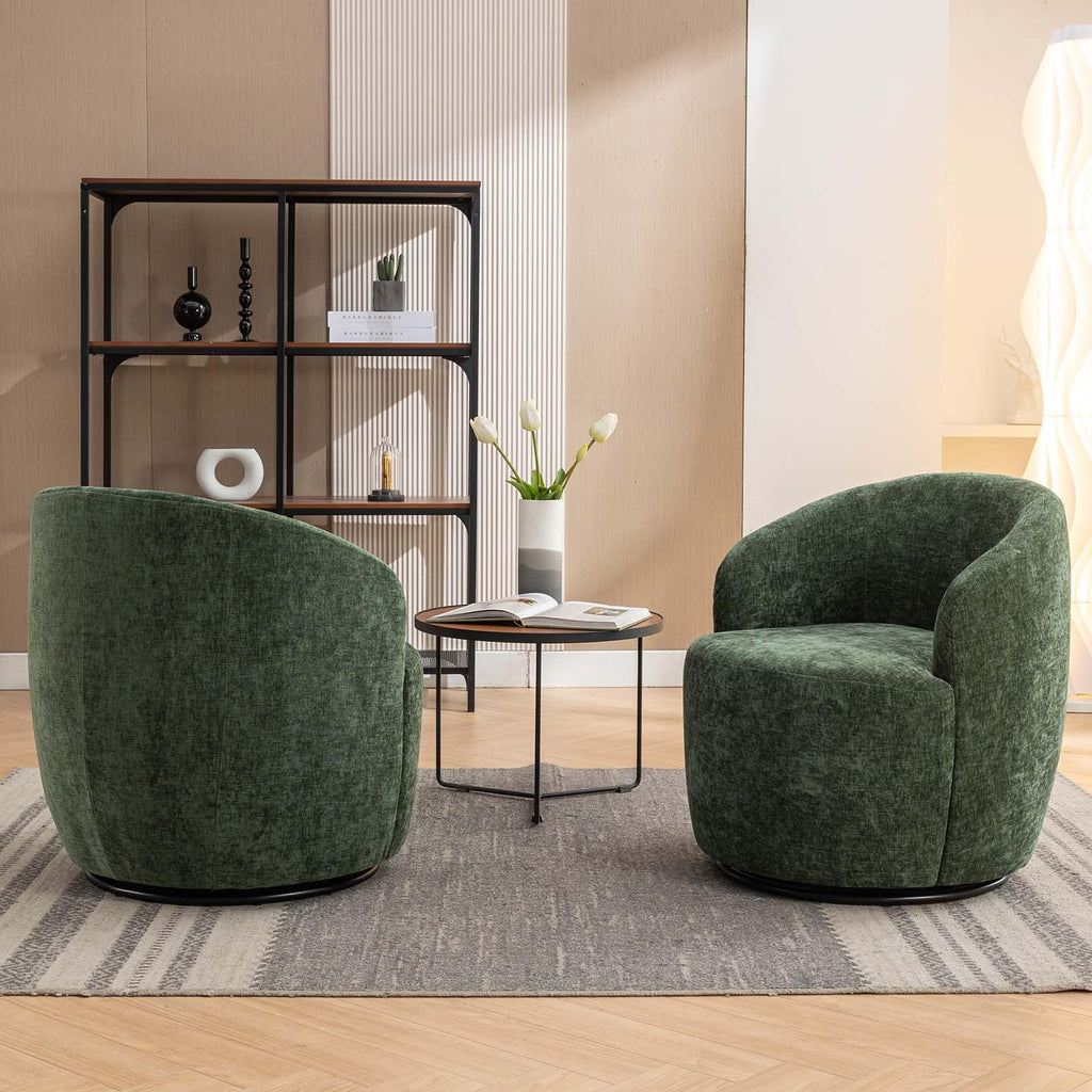 Green Chenille Swivel Barrel Chair O566