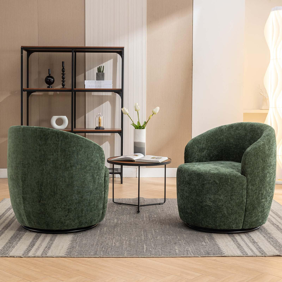 Green Chenille Swivel Barrel Chair O566