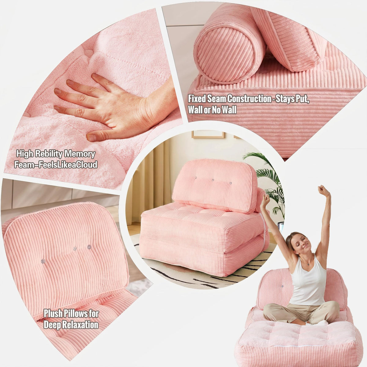 Pink Flannel Folding Sofa Bed P83366