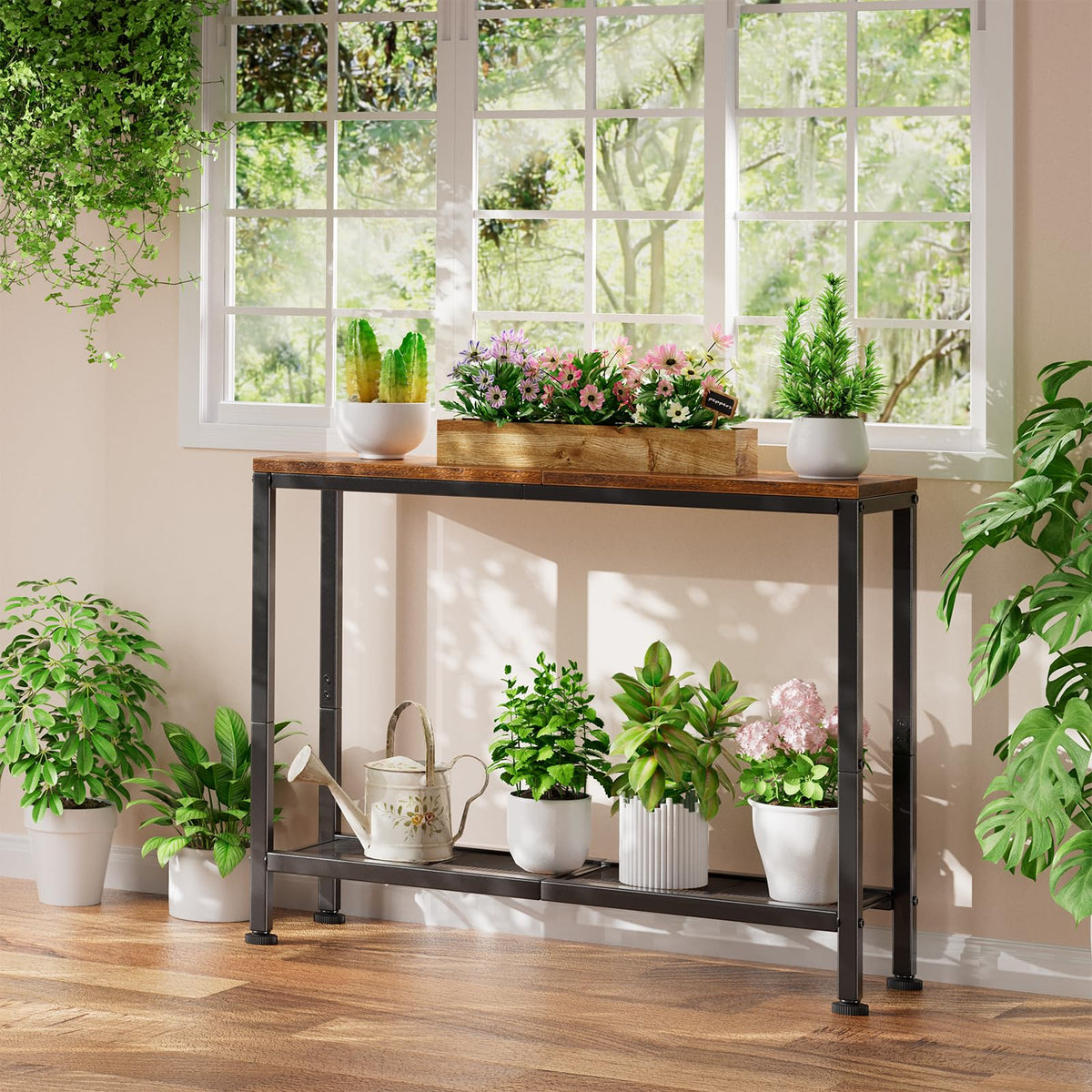 Rustic Brown Console Table with Storage Shelf D763