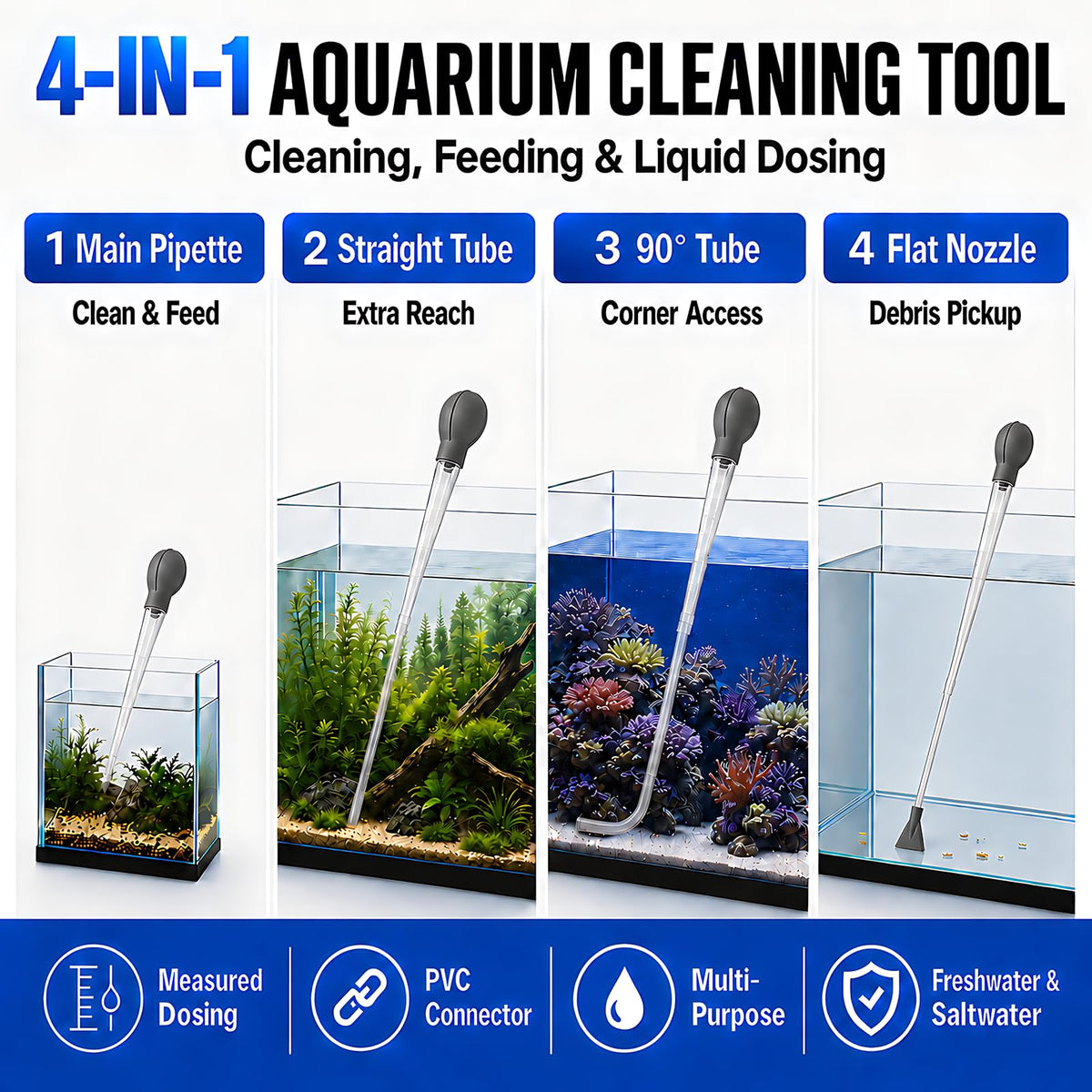 Aquarium Turkey Baster 4-in-1 Spot Cleaner and Coral Feeder 21.6 in P393553