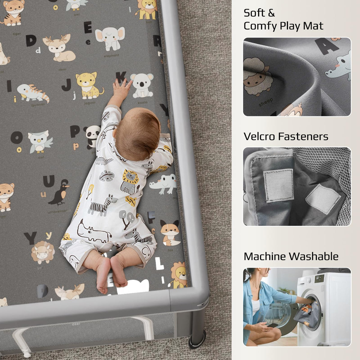 Foldable Baby Playpen with Mat and Travel Pack L9291