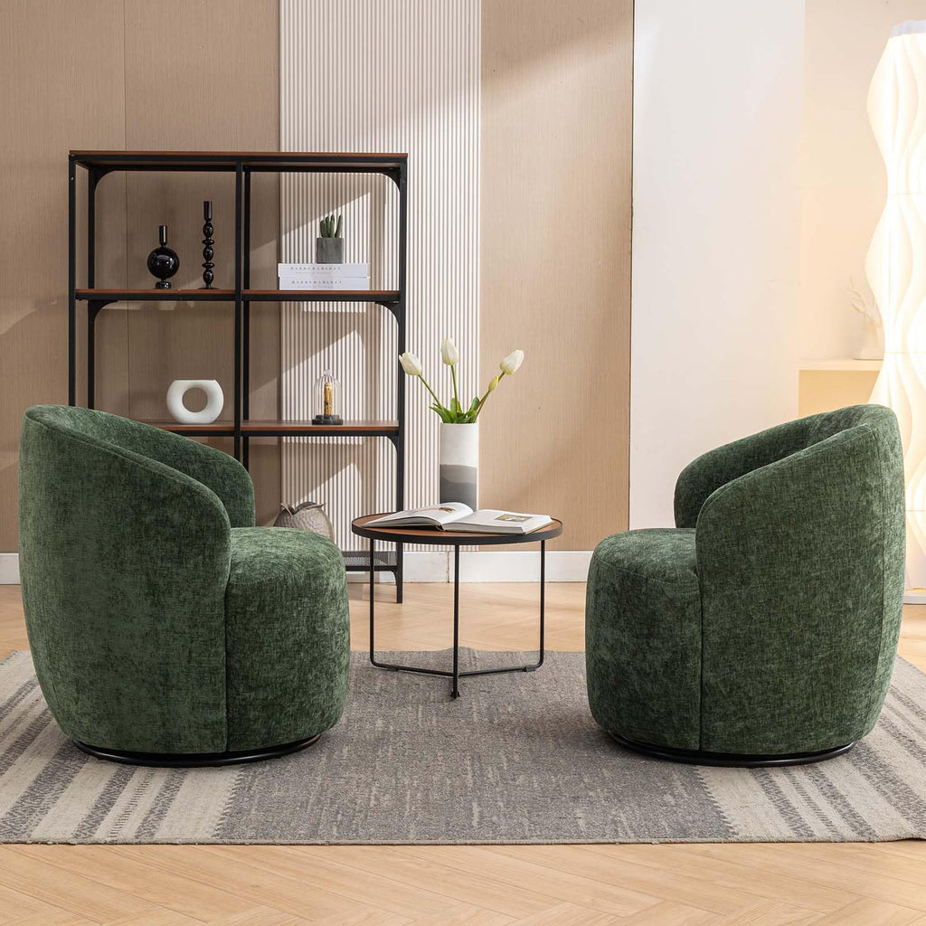 Green Chenille Swivel Barrel Chair O566