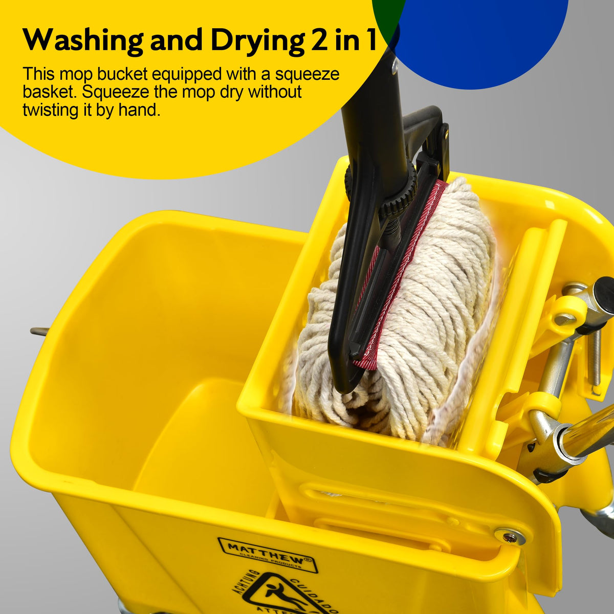 22 Quart Compact Mop Bucket with Side Press Wringer On Wheels S80828