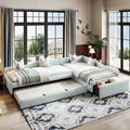 Green Gray Linen Fabric Upholstered Twin Size Daybed with Trundle and Drawer I5101