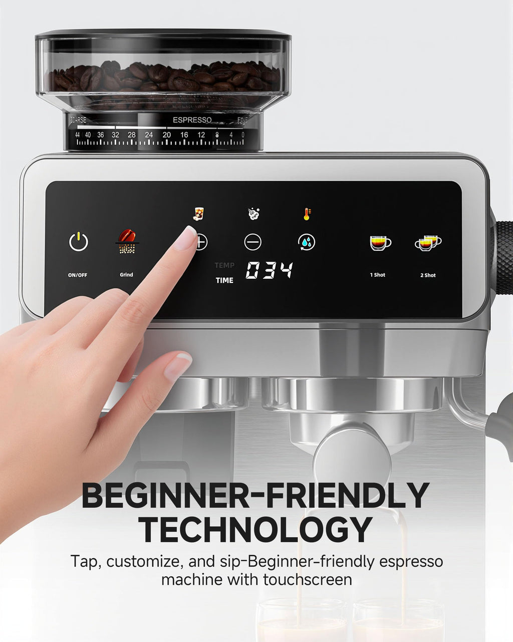 Espresso Machine With Grinder, Temp Control, 44 Grind Settings T962985