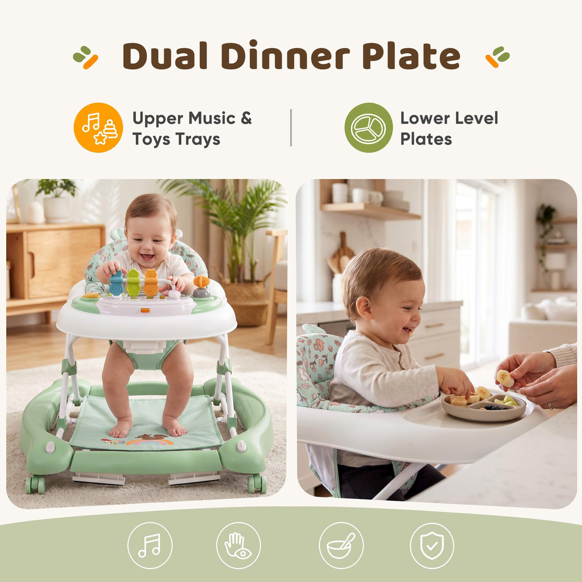 Foldable Baby Walker with Wheels, Music and Lights (Green) W370333