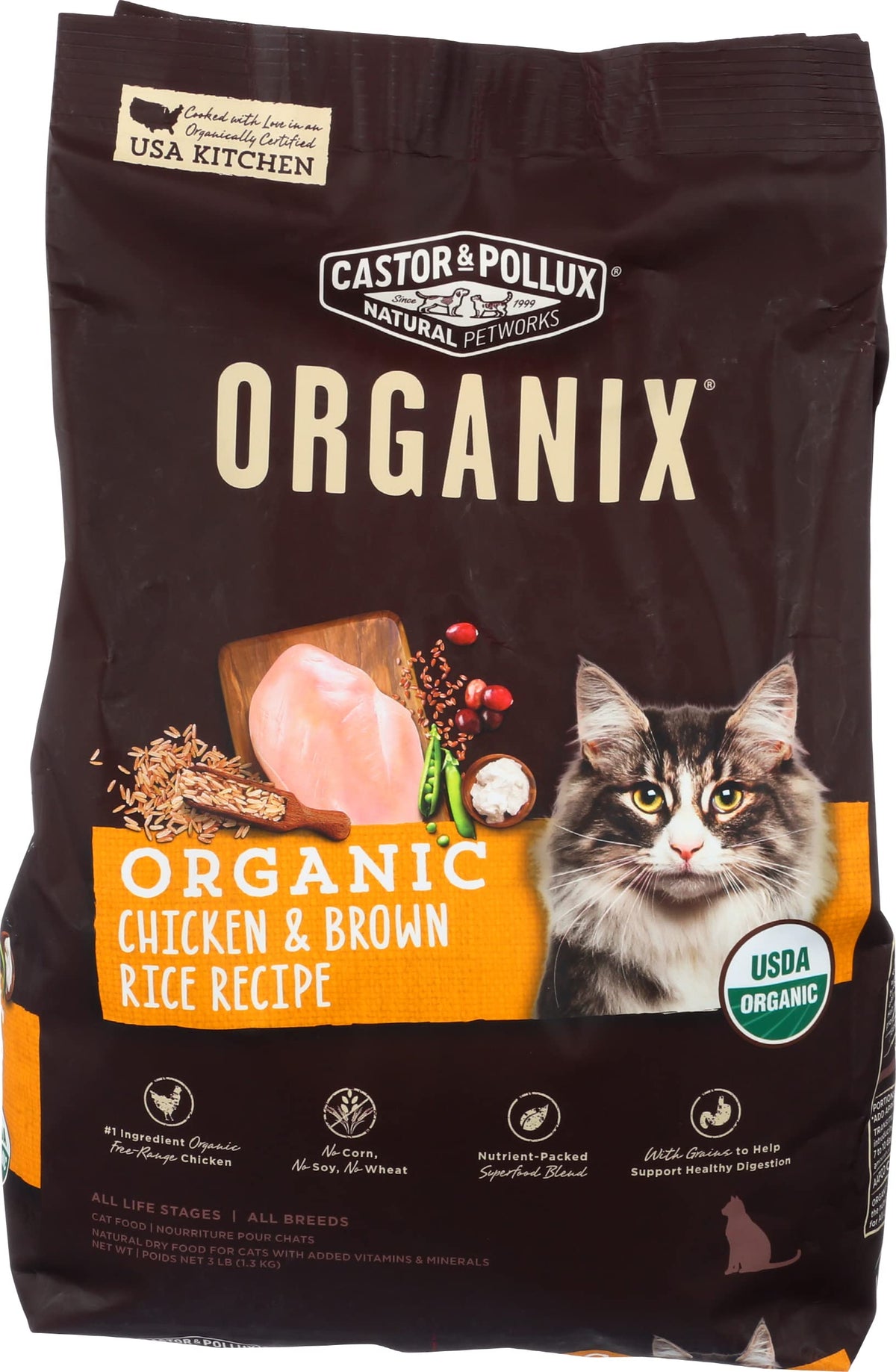 Organic Chicken & Brown Rice Recipe Dry Cat Food 3 lb. Bag L22033