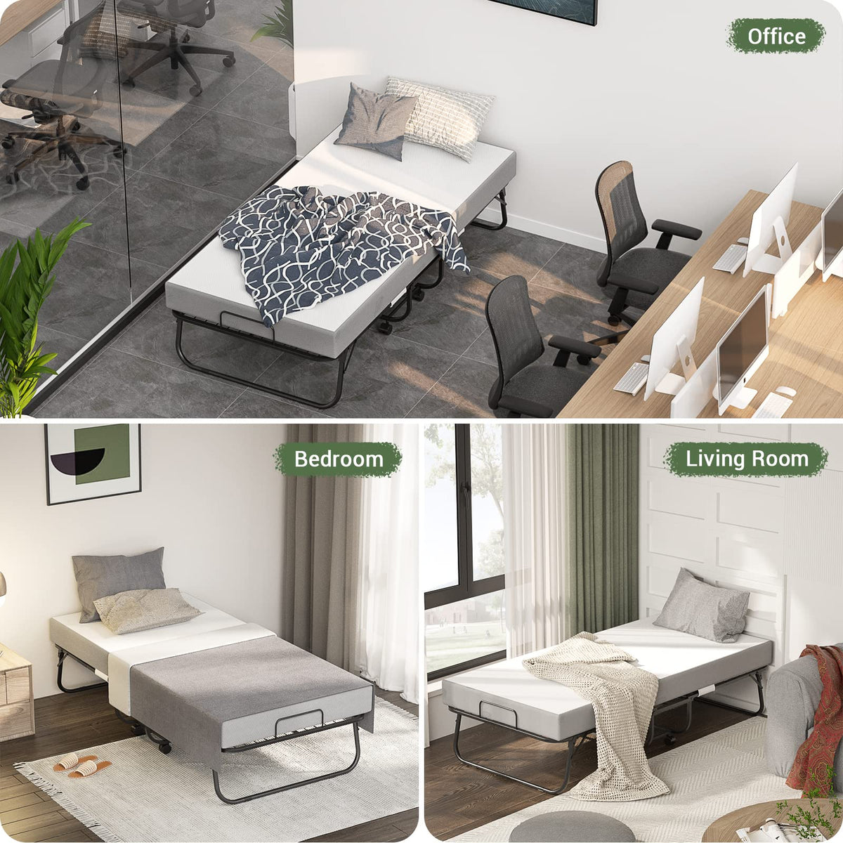 75" x 31" Folding Bed with Memory Foam Mattress N37357