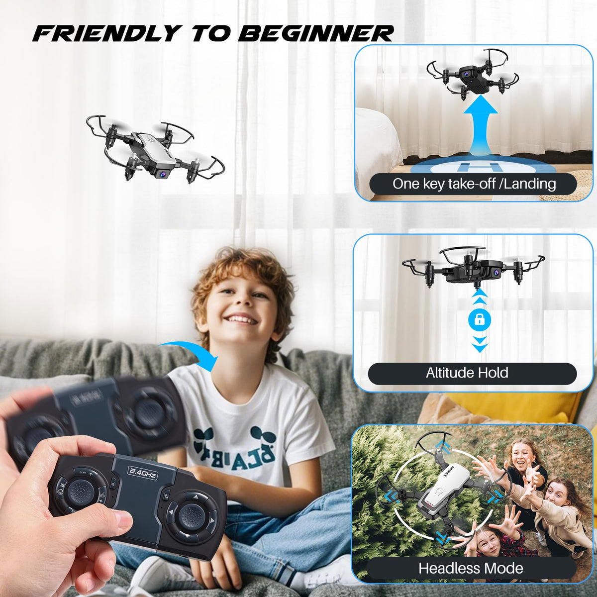 Mini Drone with 720P Camera, Foldable RC Quadcopter, White J529745