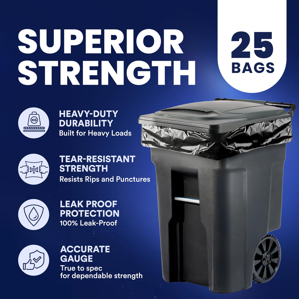 95-96 Gallon Heavy Duty 1.5 Mil Black Trash Bags 25 Count F25666