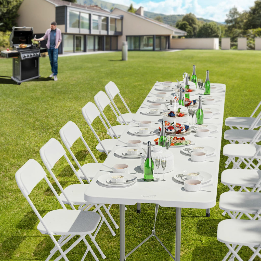 6 Foot White Plastic Folding Table with Carrying Handle D584935