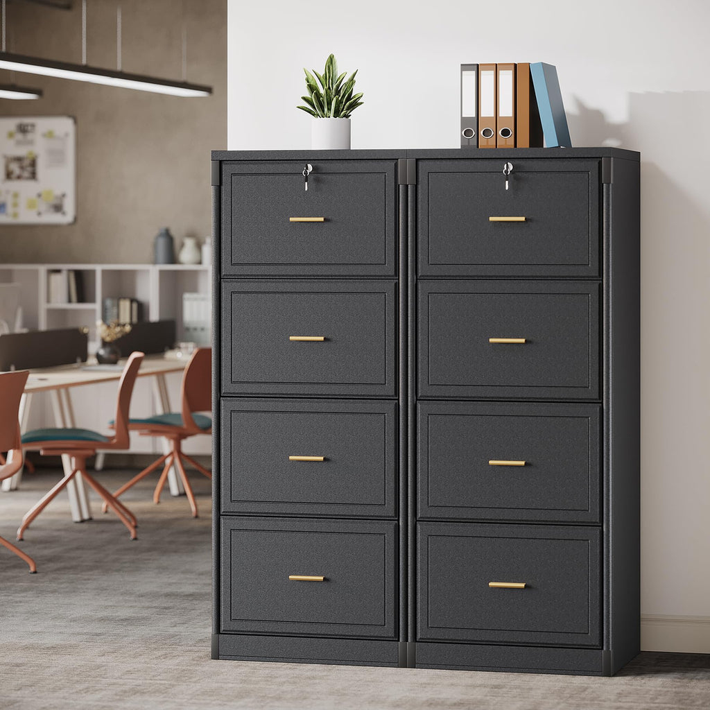 4 Drawer Black MDF File Cabinet with Lock B244