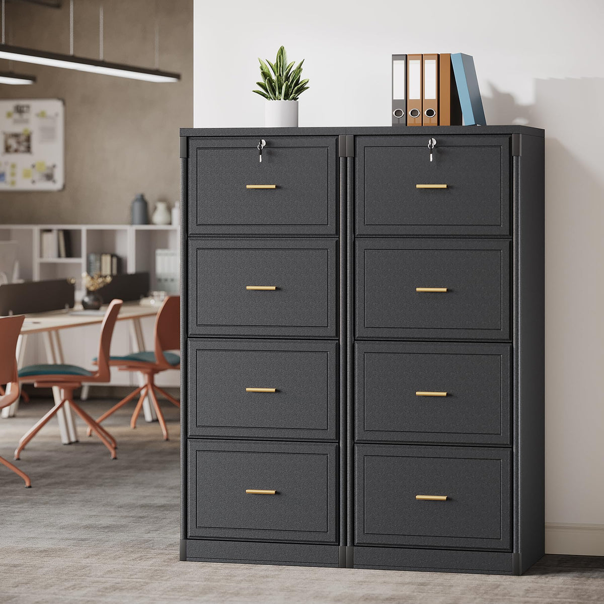 4 Drawer Black MDF File Cabinet with Lock B244