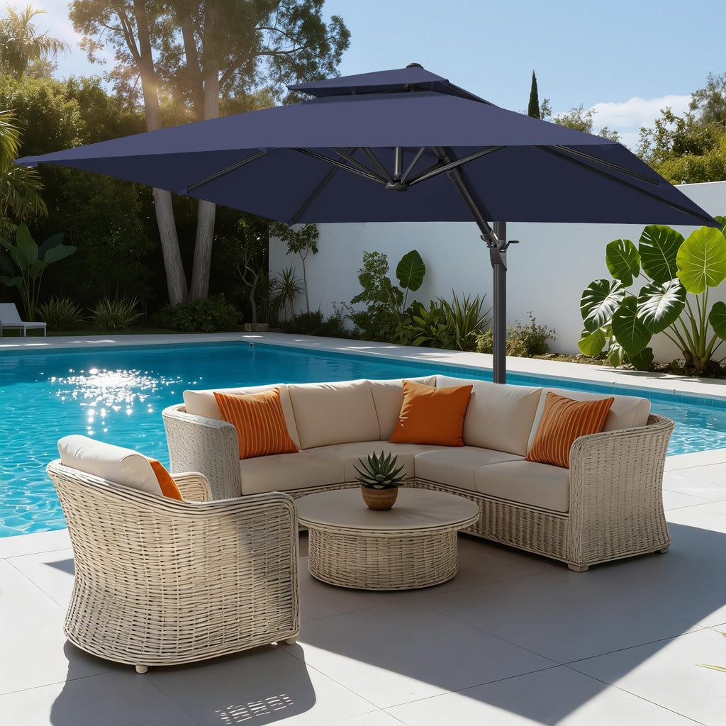 10x10 FT Square Navy Blue Cantilever Patio Umbrella J824639