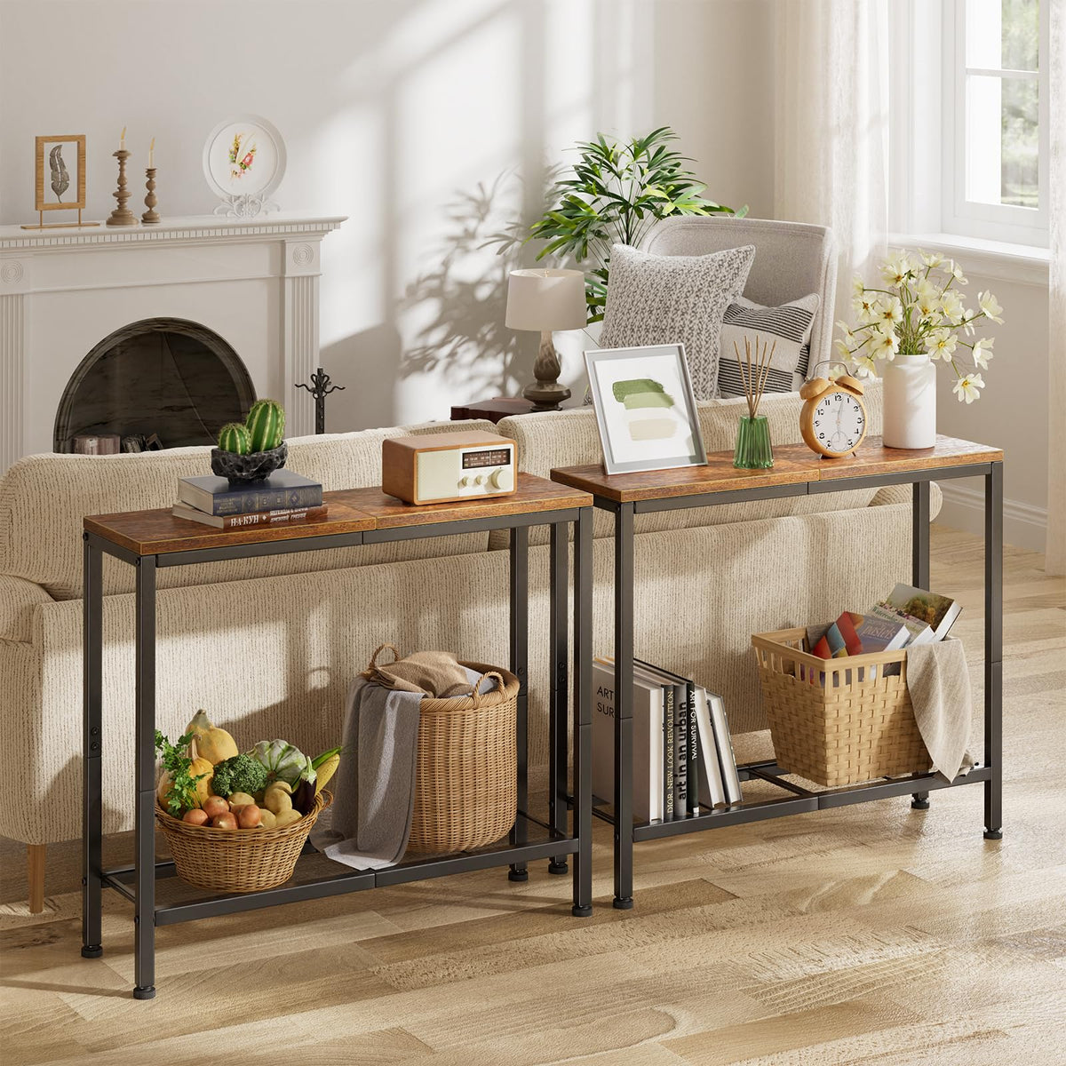 Rustic Brown Console Table with Storage Shelf D763