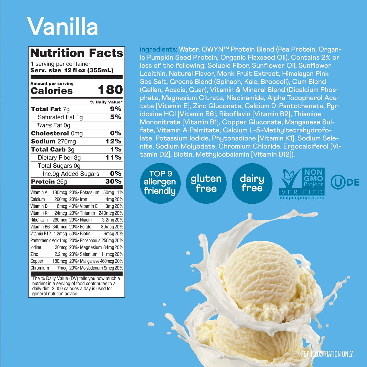 26g High Protein Shake, Vanilla Flavored, 12 Ct M351570