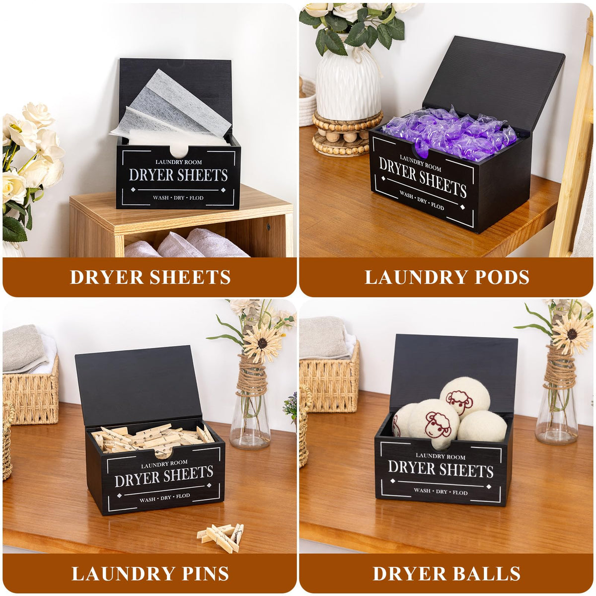 Black Dryer Sheet Holder with Lid U3810