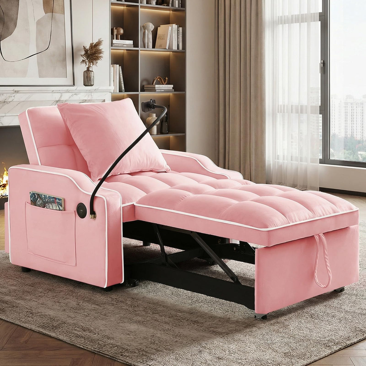 Pink Velvet Sofa Bed J314