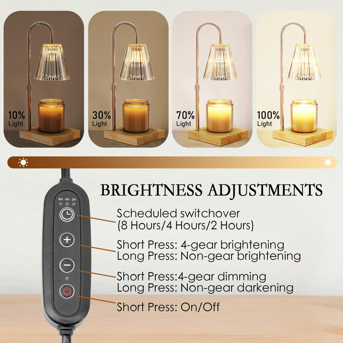 Candle Warmer Lamp with 2 Bulbs, Dimmable, Timer, Adjustable Height B52070