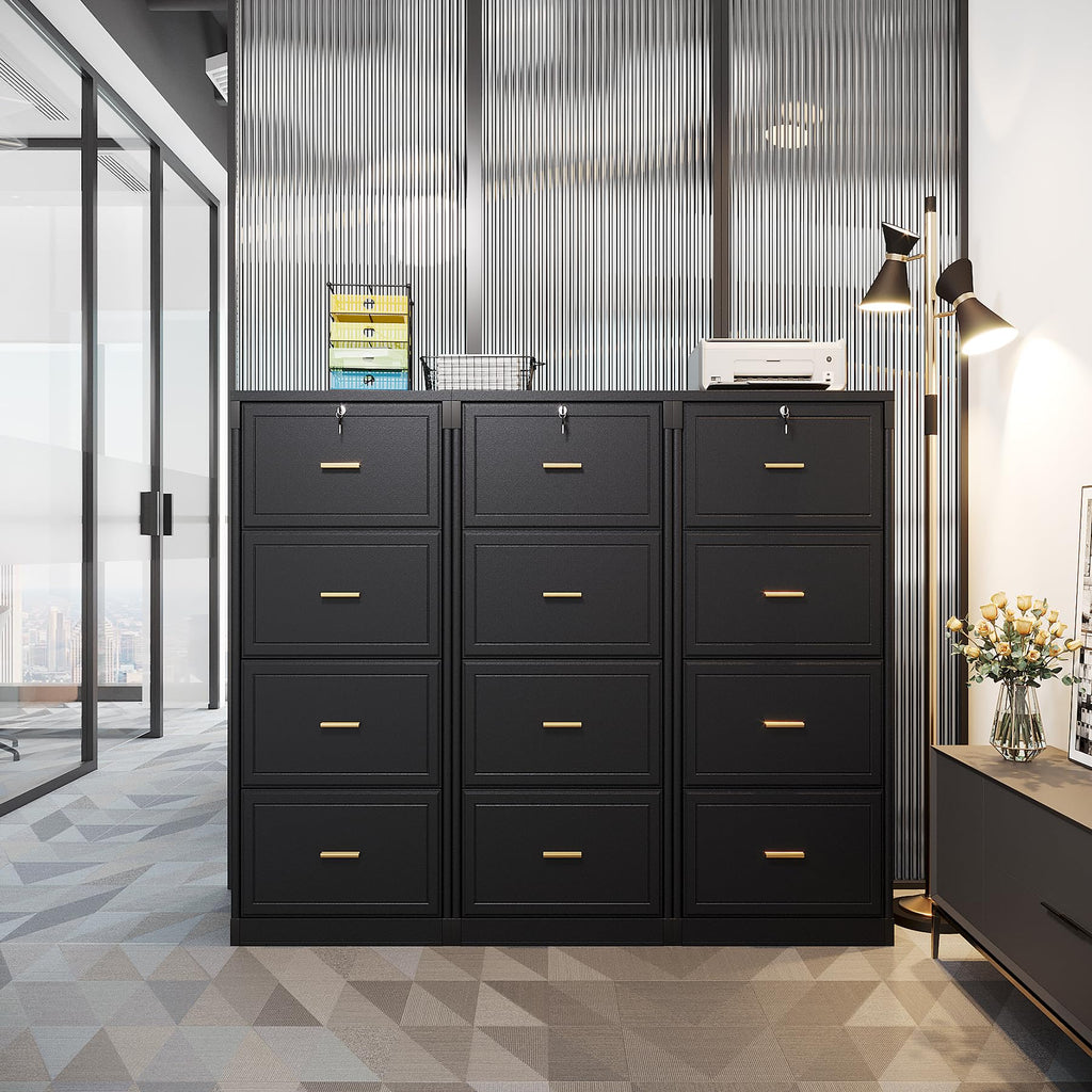 4 Drawer Black MDF File Cabinet with Lock B244