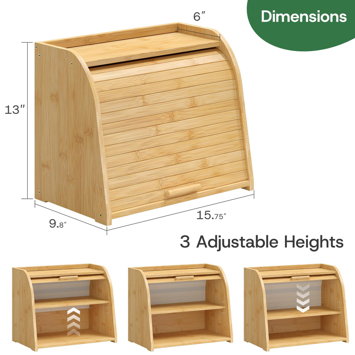 Large Bamboo Wood Bread Box R905605