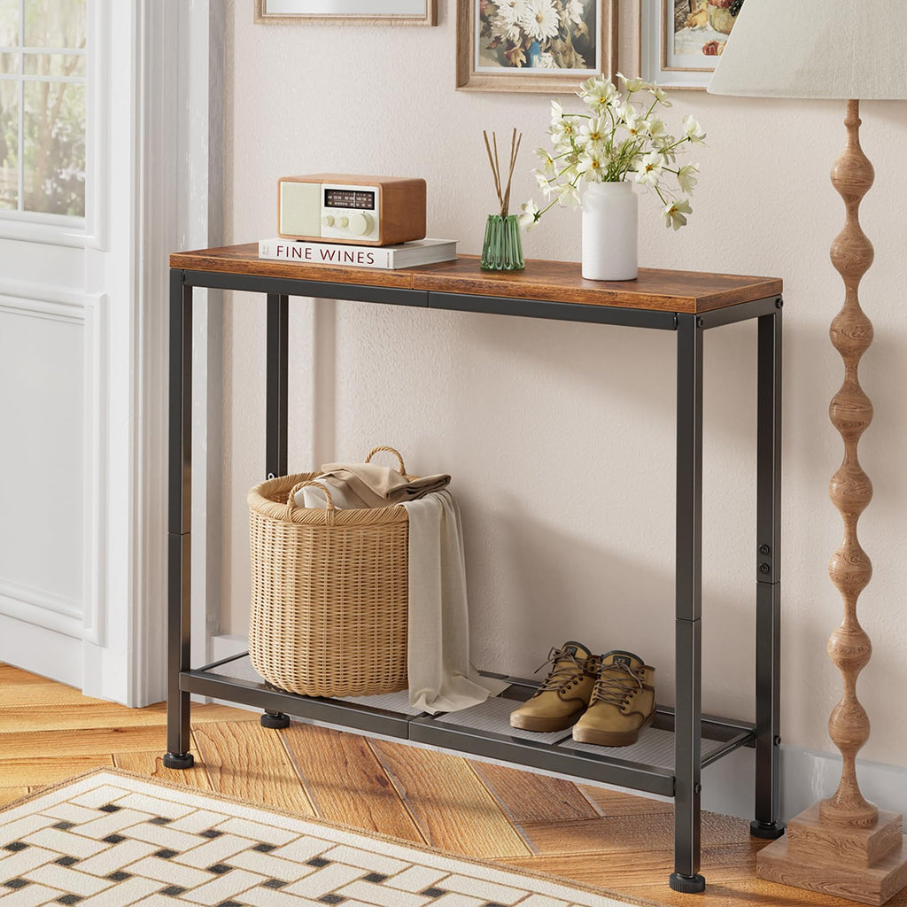 Rustic Brown Console Table with Storage Shelf D763