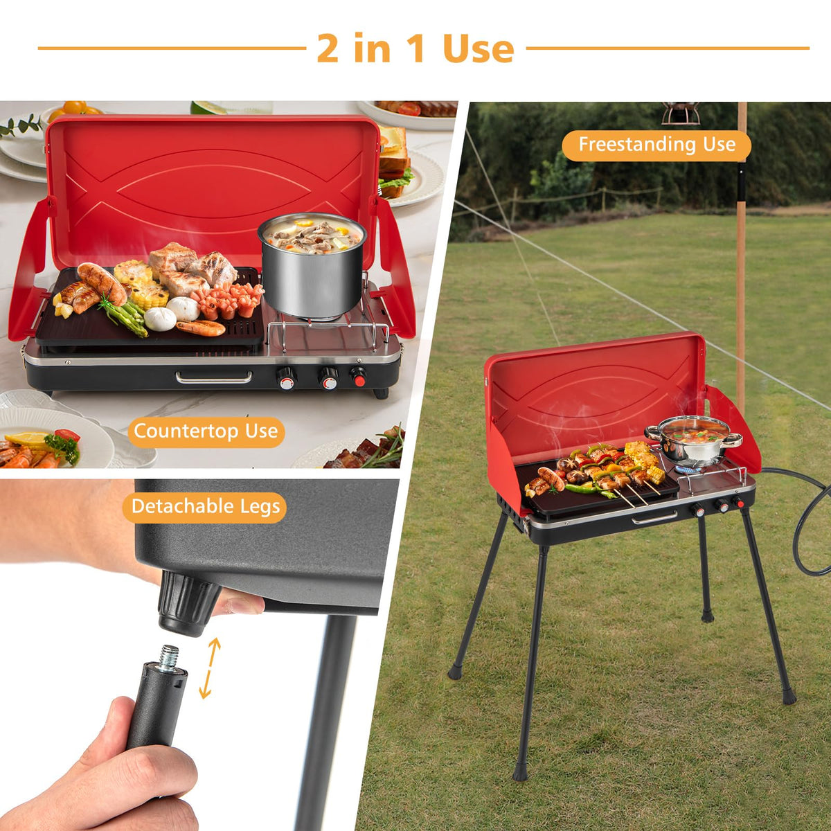2-Burner Propane Camping Stove with Detachable Legs F446402