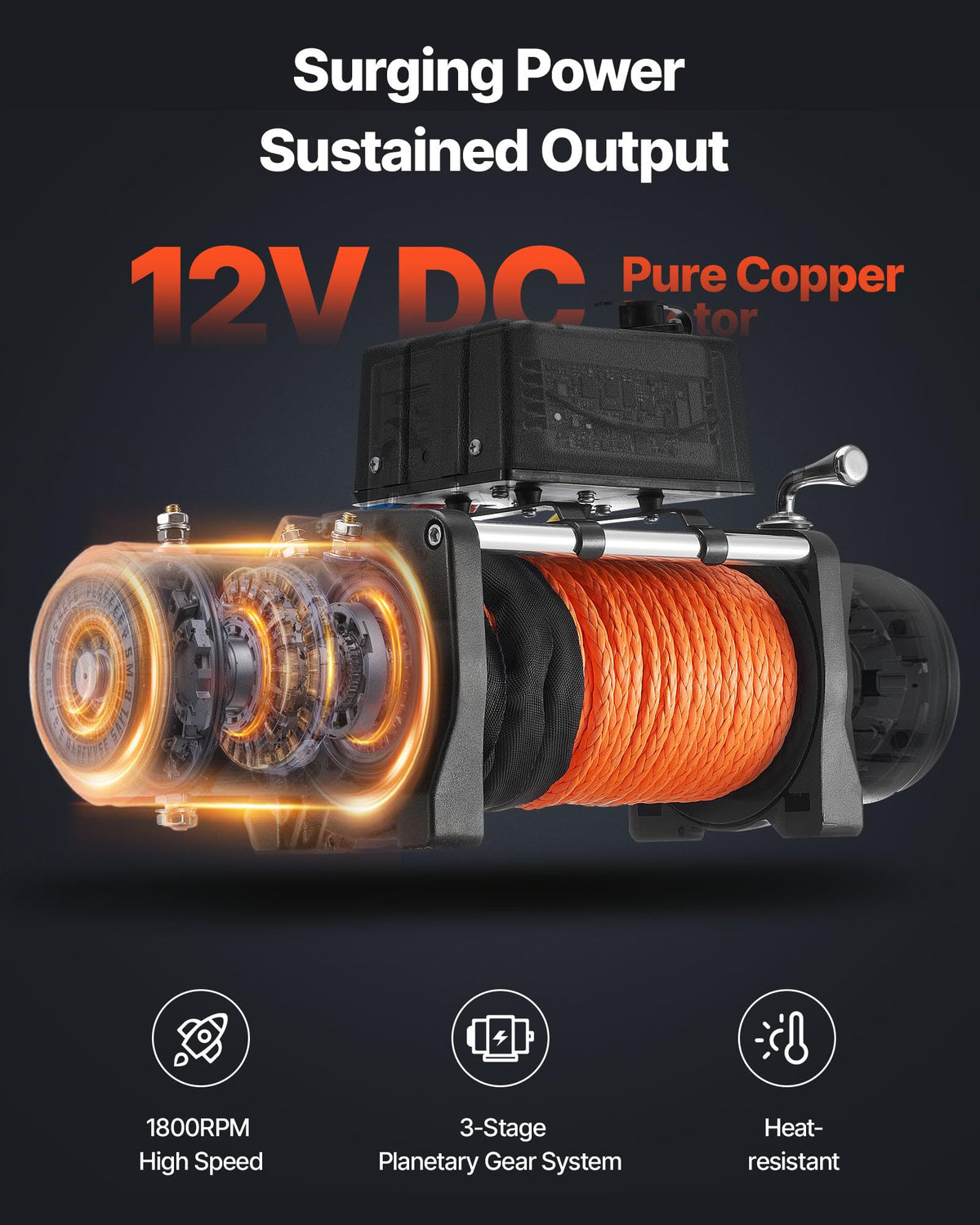13,500 lb 12V DC Electric Truck Winch with Synthetic Rope V75312