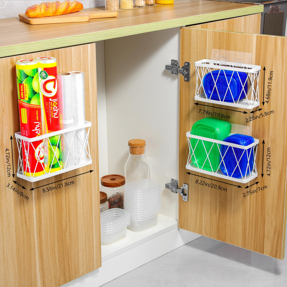 3 Pack White Stainless Steel Adhesive Cabinet Door Organizer O38448