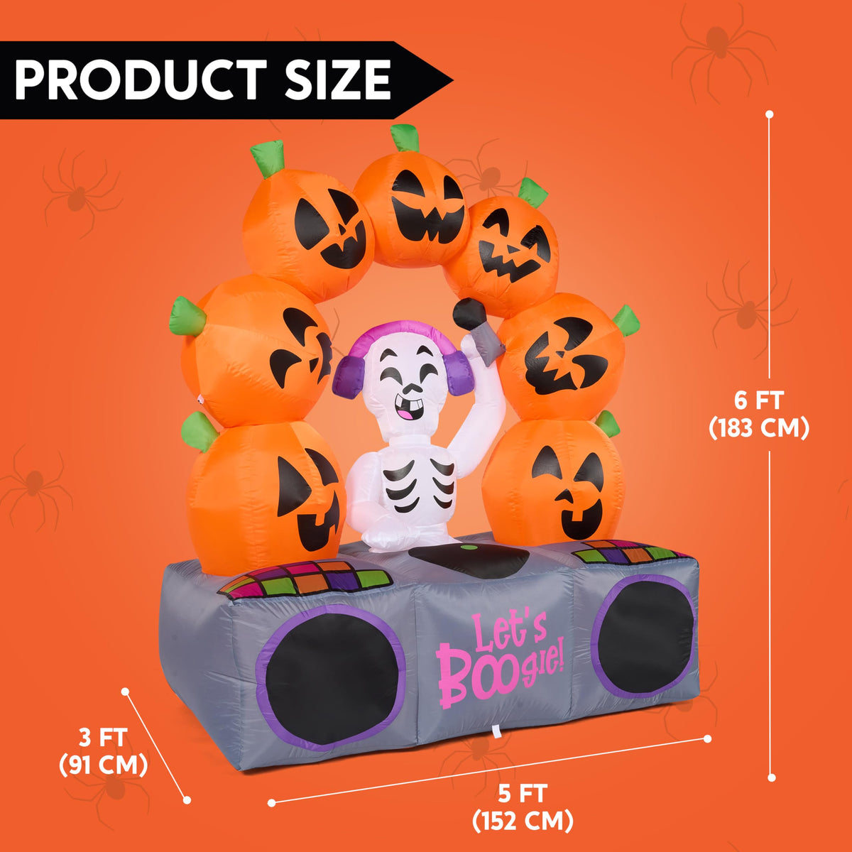 6 FT Inflatable Music Skeleton and Pumpkin with Colorful LEDs D348