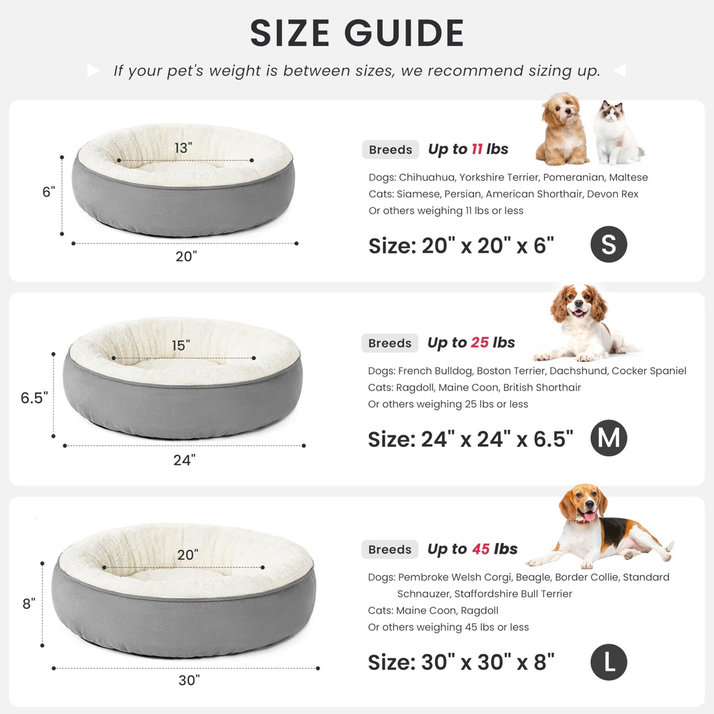 Round Donut Cat and Dog Cushion Bed, 20in Washable Gray S779
