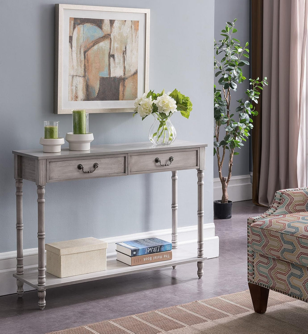 Washed Oak Wood Console Table with 2 Drawers P1140