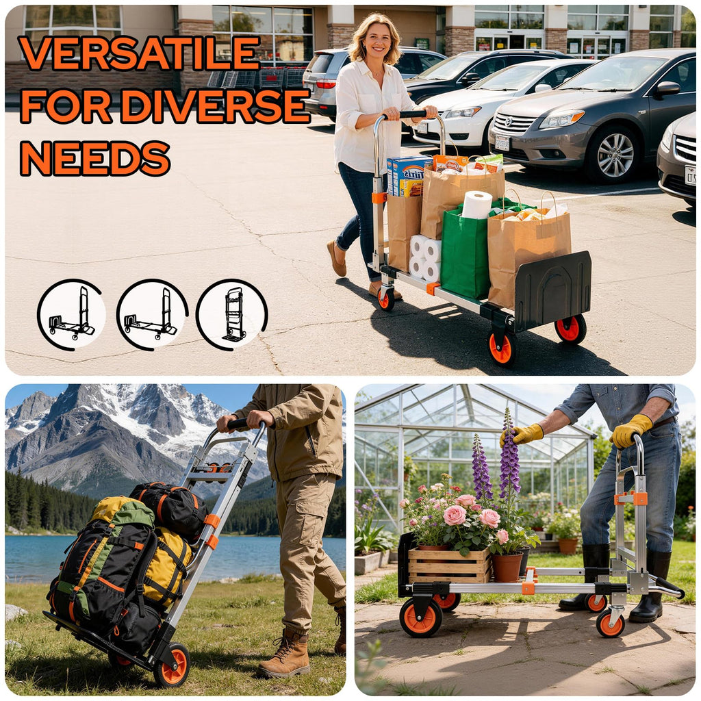 Folding Hand Truck Dolly Cart with Wheels, 500lb Load, Silver Orange Z391