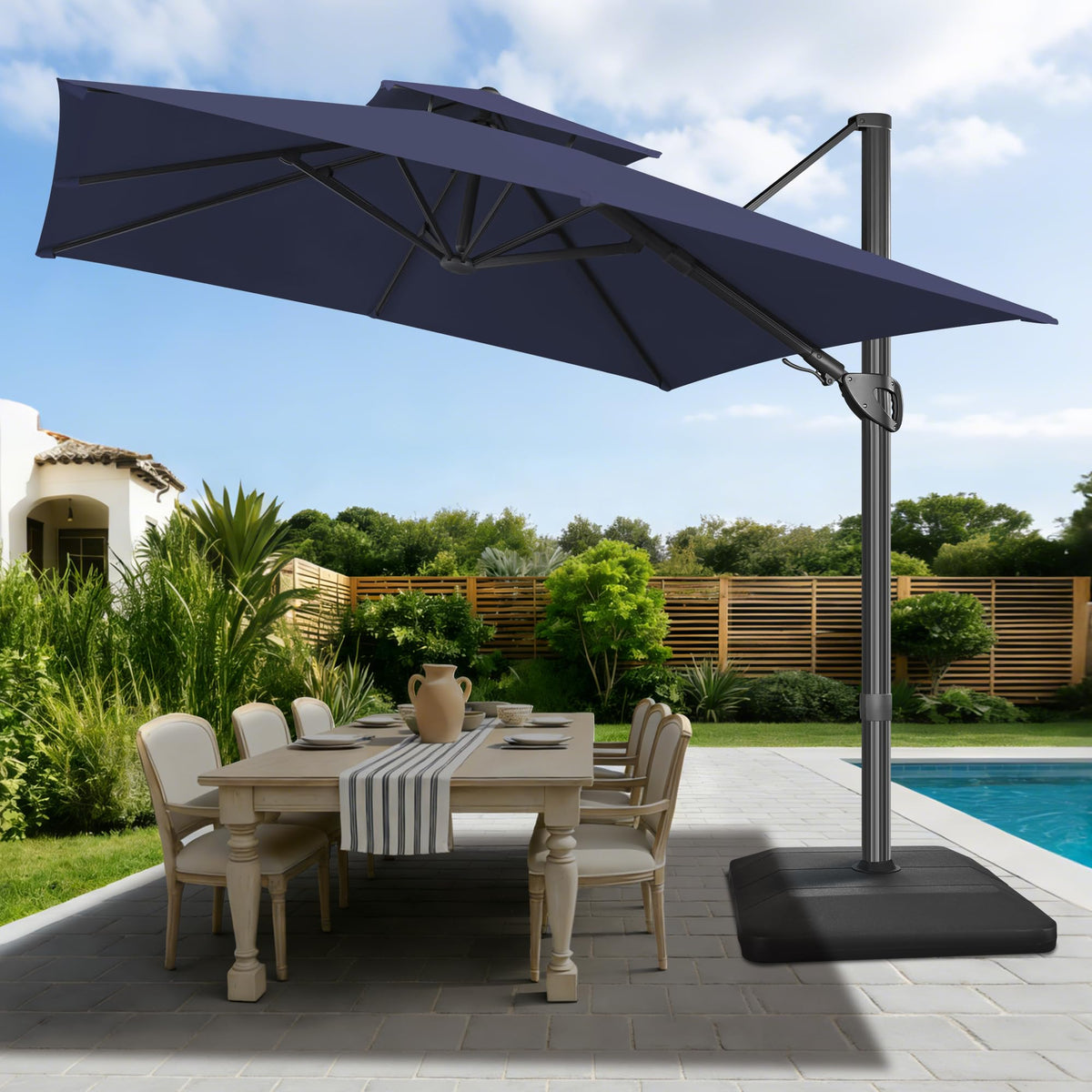 10x10 FT Square Navy Blue Cantilever Patio Umbrella J824639