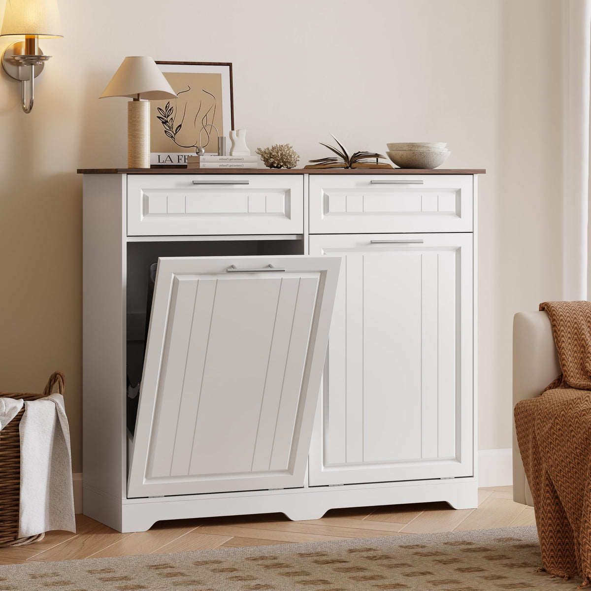 10 Gallon Double Tilt Out Trash Can Cabinet Y460688