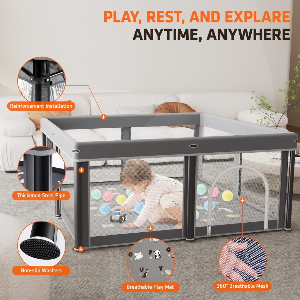 Foldable Baby Playpen with Mat and Travel Pack L9291