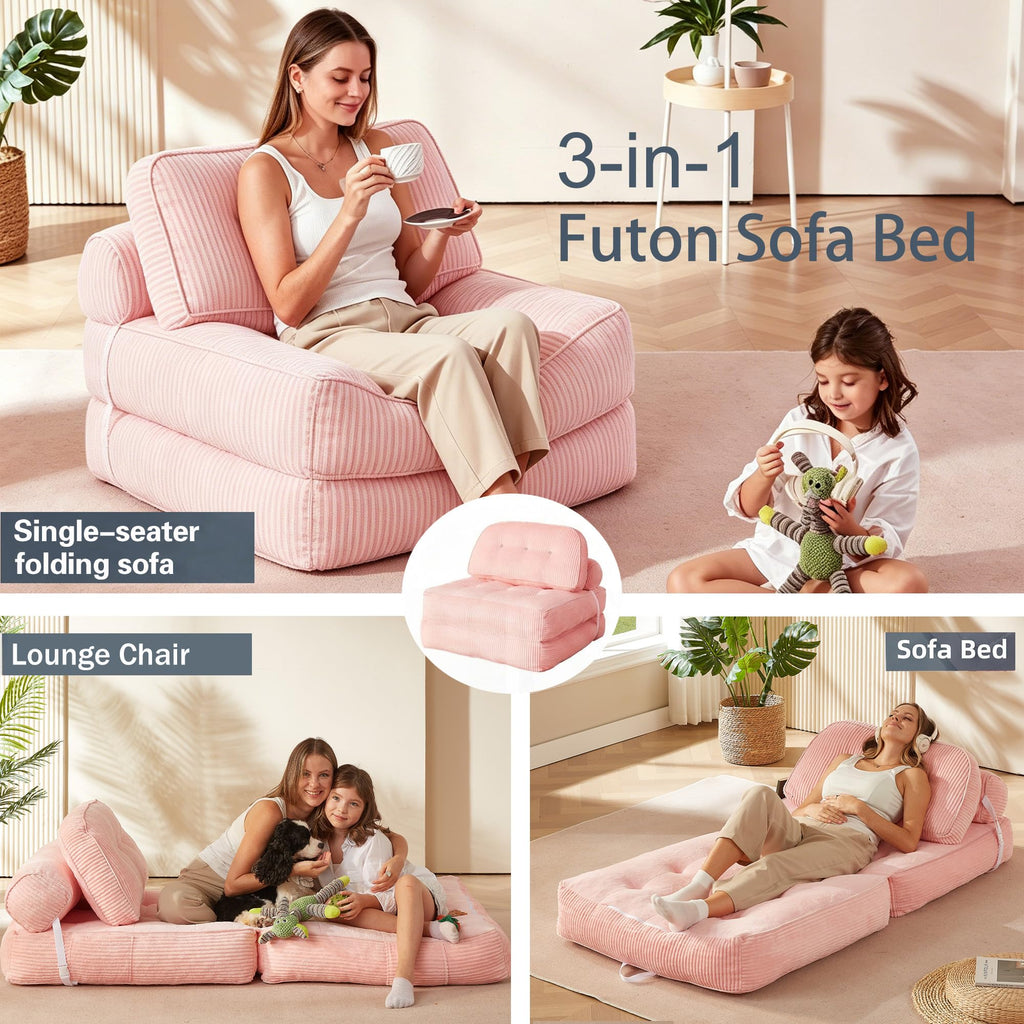 Pink Flannel Folding Sofa Bed P83366