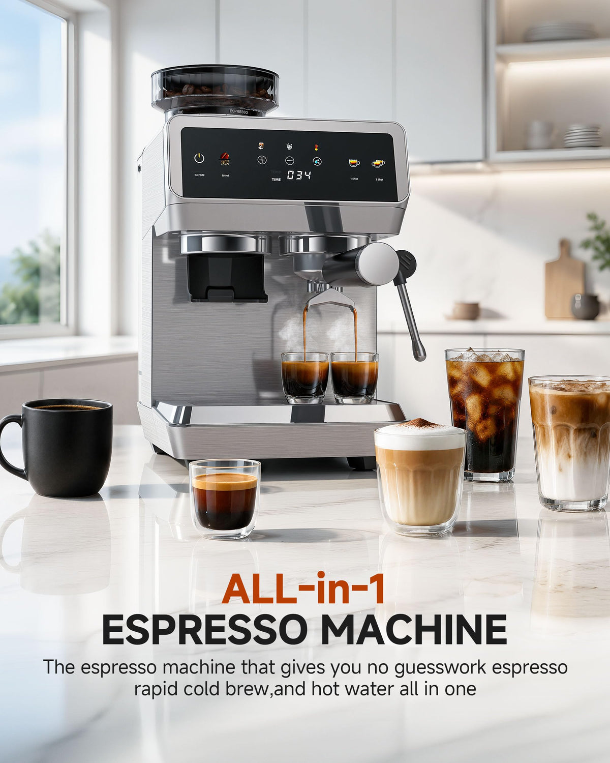 Espresso Machine With Grinder, Temp Control, 44 Grind Settings T962985
