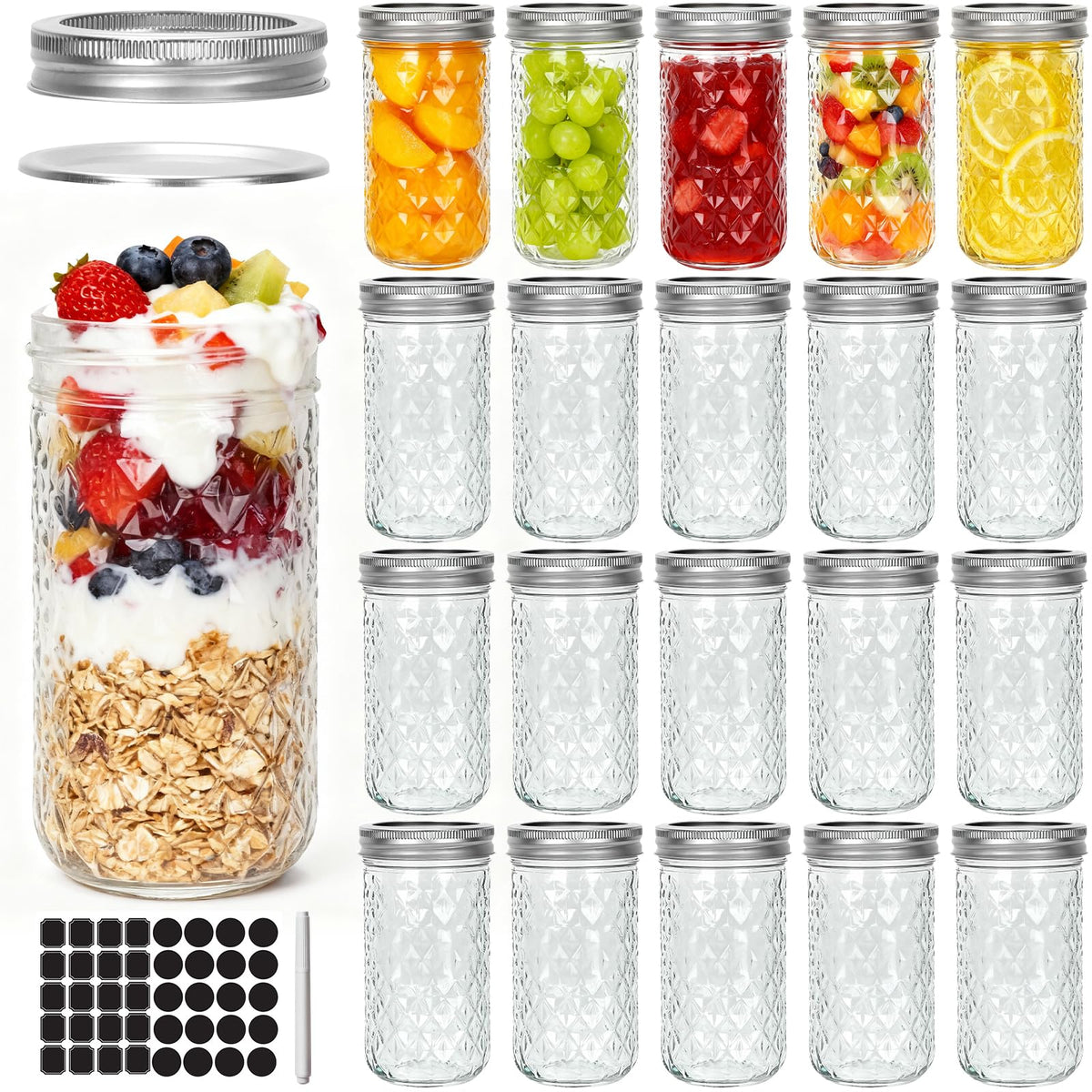12 oz Regular Mouth Glass Mason Jar 20 Pack F2508